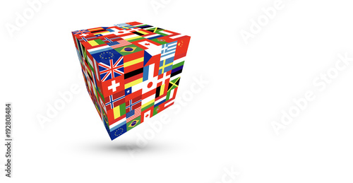 cubo, bandiere, lingue, multilingue