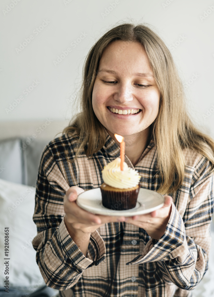 Caucasian girl with birthday cake Caucasian girl with birthday cake