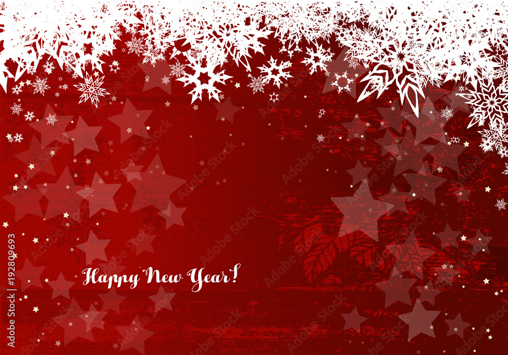 Happy New Year background with white  snowflakes and stars.