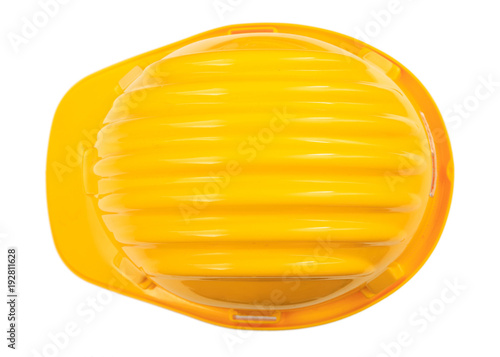 Health and Safety. Construction Hard hat isolated on white background. Top view