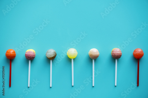 Flat lay of lollipops isolated