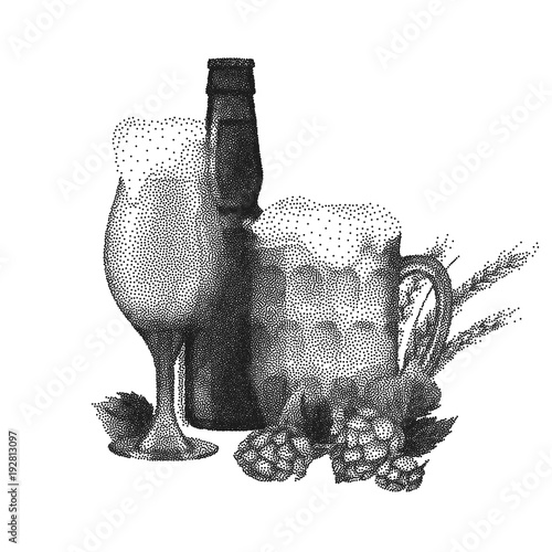 Beer design in stippling technique photo