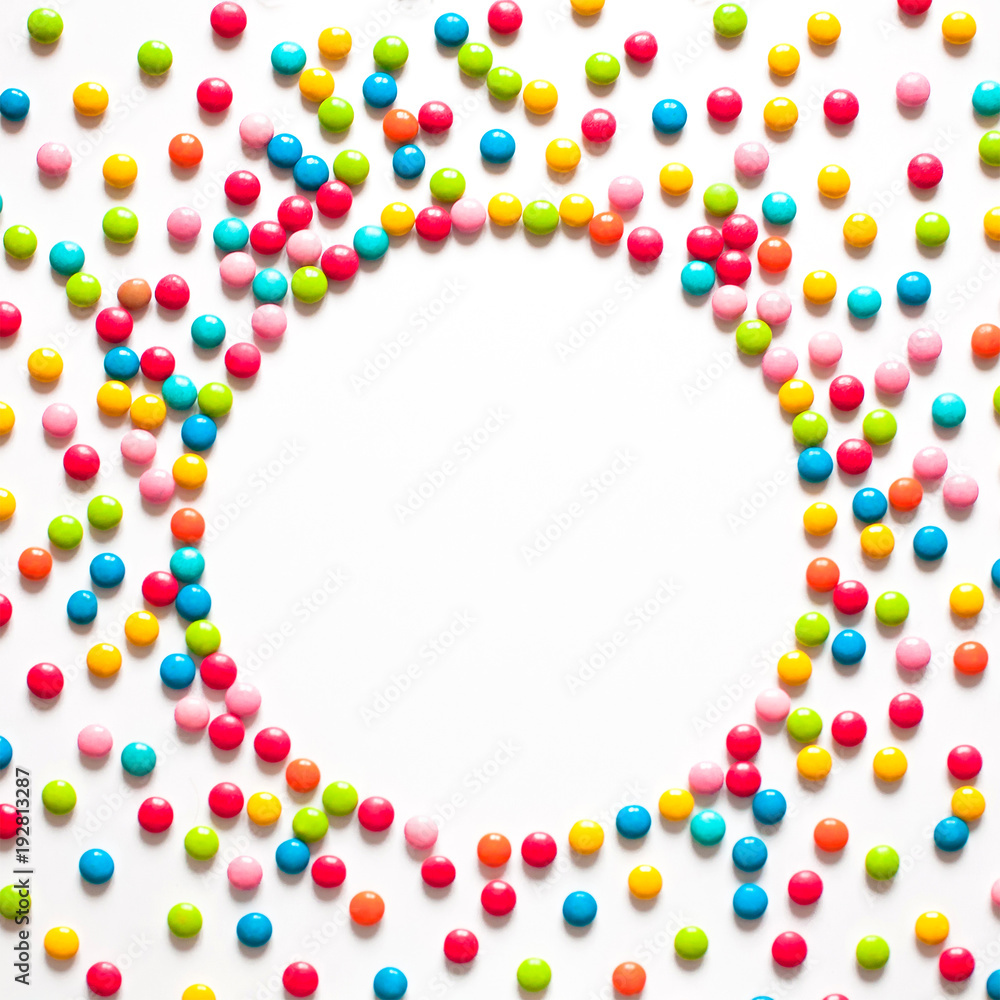 Holiday Circle Frame With multicolored candy dragee Holiday Circle Frame With multicolored candy dragee