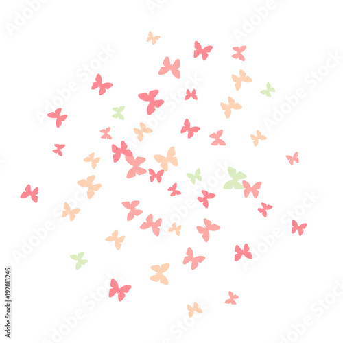 Spring Background with Colorful Butterflies. Simple Feminine Pattern for Card, Invitation, Print. Trendy Decoration with Beautiful Butterfly Silhouettes. Vector Background with Moth
