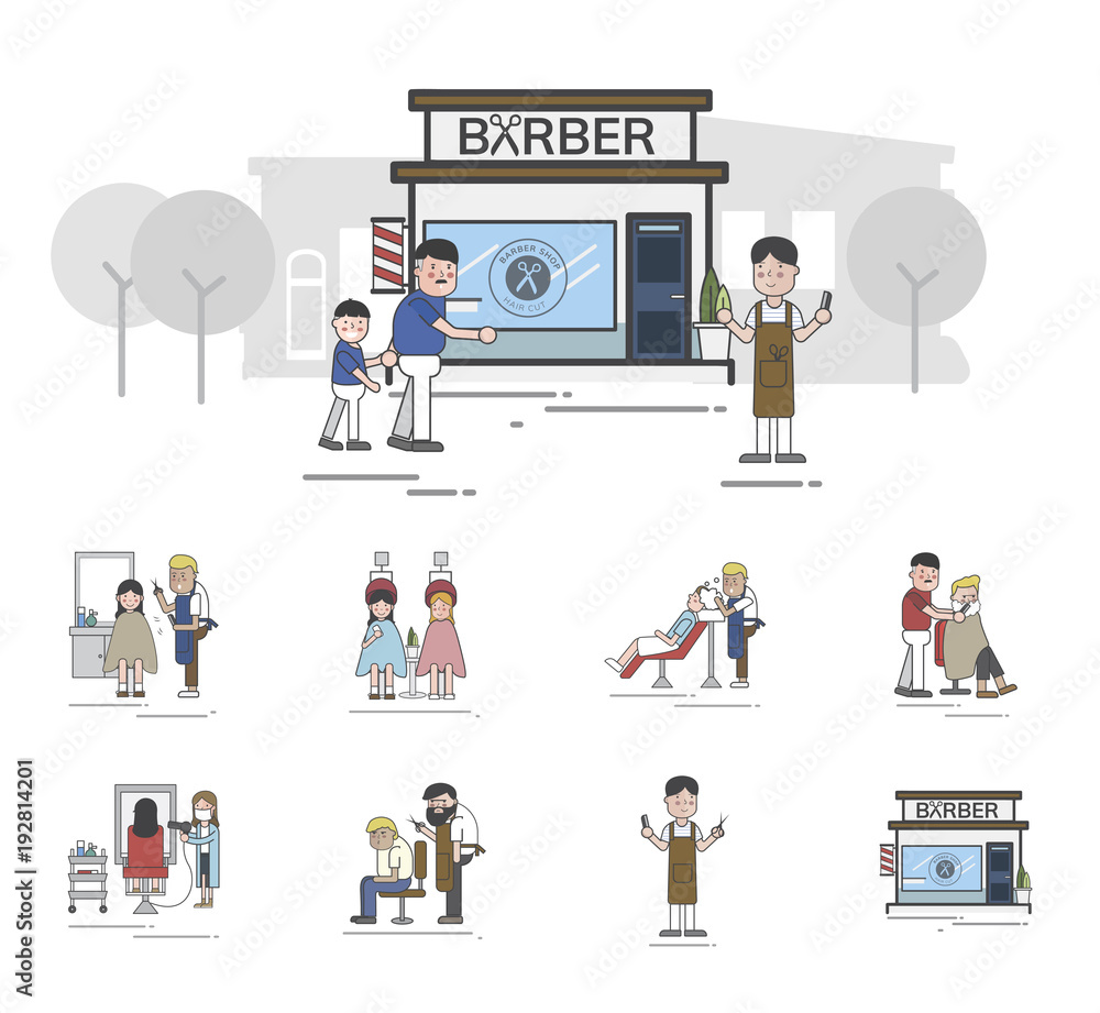 Illustration set of barber shop