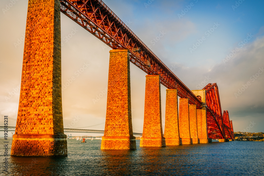 Forth Rail Bridge bathed in the beautiful sunset light