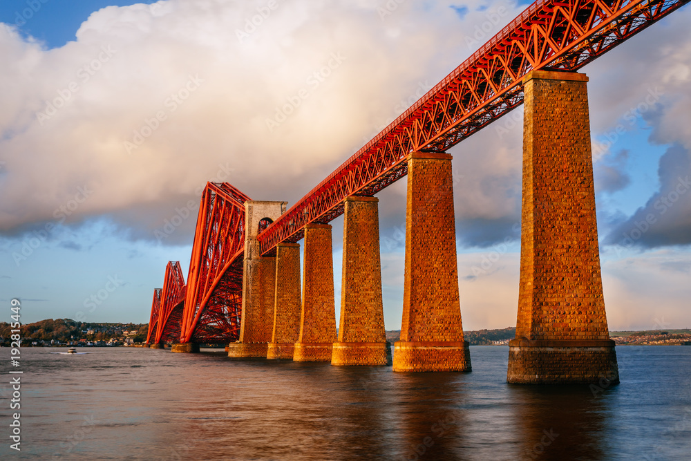Forth Rail Bridge bathed in the beautiful sunset light