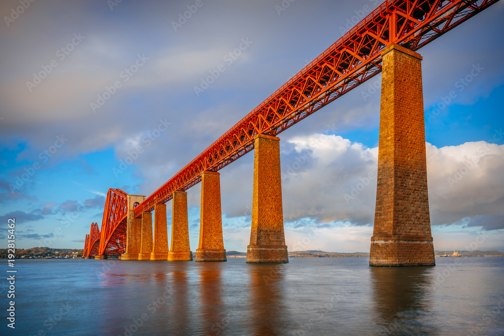 Forth Rail Bridge bathed in the beautiful sunset light