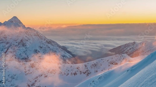 Time lapse cloudy sunset mountain landscape, Tatra mountains