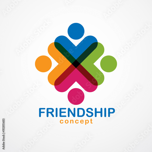 Teamwork and friendship concept created with simple geometric elements as a people crew. Vector icon or logo. Unity and collaboration idea, dream team of business people colorful design.