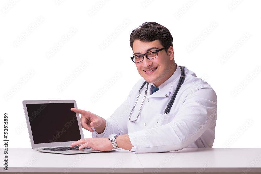 Doctor in telemediine mhealth concept on white Doctor in telemediine mhealth concept on white