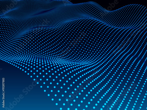 Abstract dark background. Wavy structure with shiny dots.