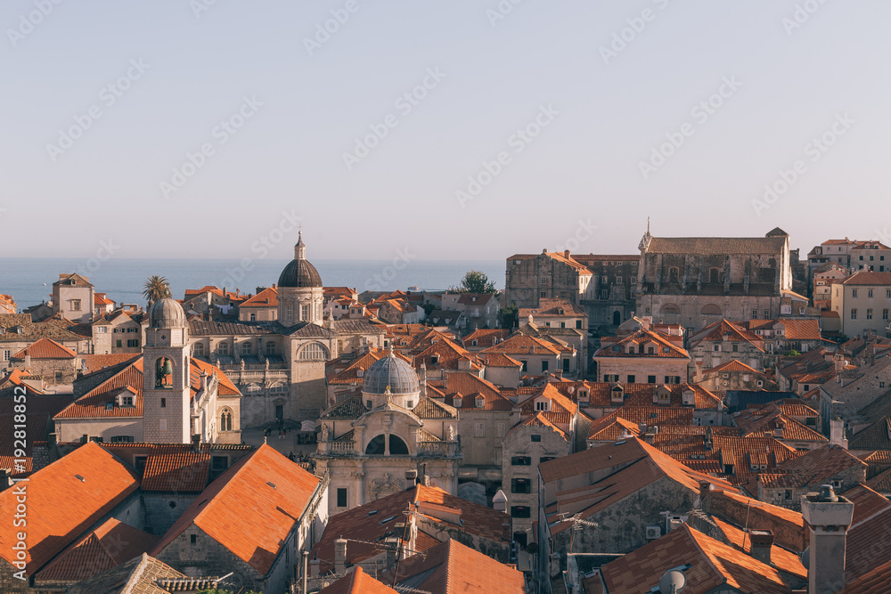 Dubrovnik rooftops view at sunset, Dalmatia, Croatia