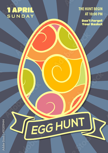 Easter egg hunt poster, invitation, leaflet template design. Vector Illustration.