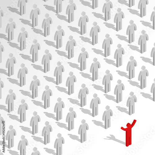 Set of 3D stick figures with team leader, vector illustration.