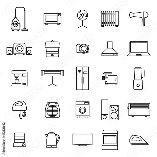Home appliances icons from thin lines, vector illustration.