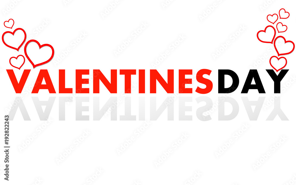 Banner with Valentine's day text in mirror reflection on white background