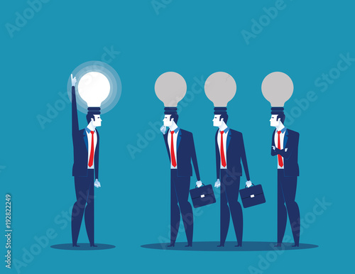 Bulb head manager. Concept business vector illustration. Flat character style.