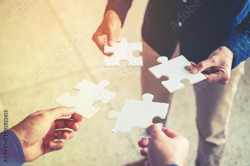 Teamwork meeting Business  Jigsaw Puzzle solution together concept