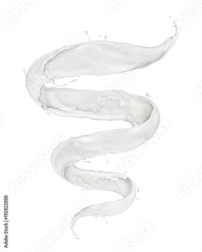 Milk splashes in the form of a spiral on white background