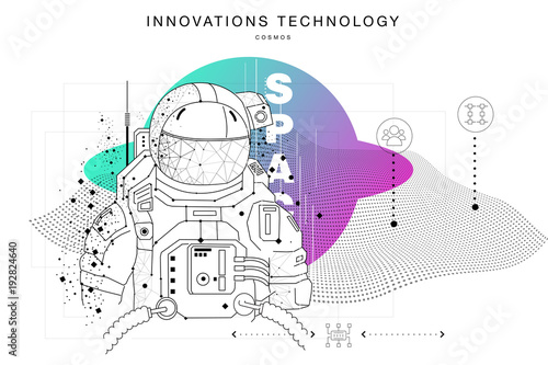 Future technologies in cosmos operations, automatics robot systems and innovations industry from awesome internet developments. Made in really geometry style with linear pictogram of future design