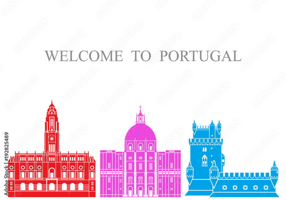 Portugal set. Isolated Portugal  architecture on white background