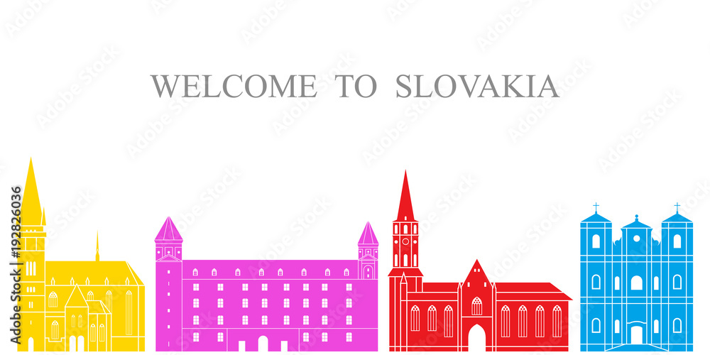 Slovakia set. Isolated Slovakia architecture on white background 
