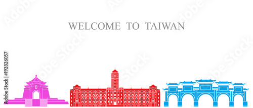 Taiwan set. Isolated Taiwan architecture on white background