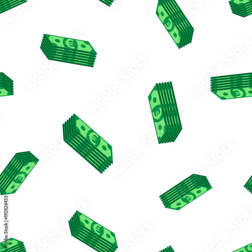 Stacks euro cash seamless pattern background. Business flat vector illustration. Euro money sign symbol pattern.