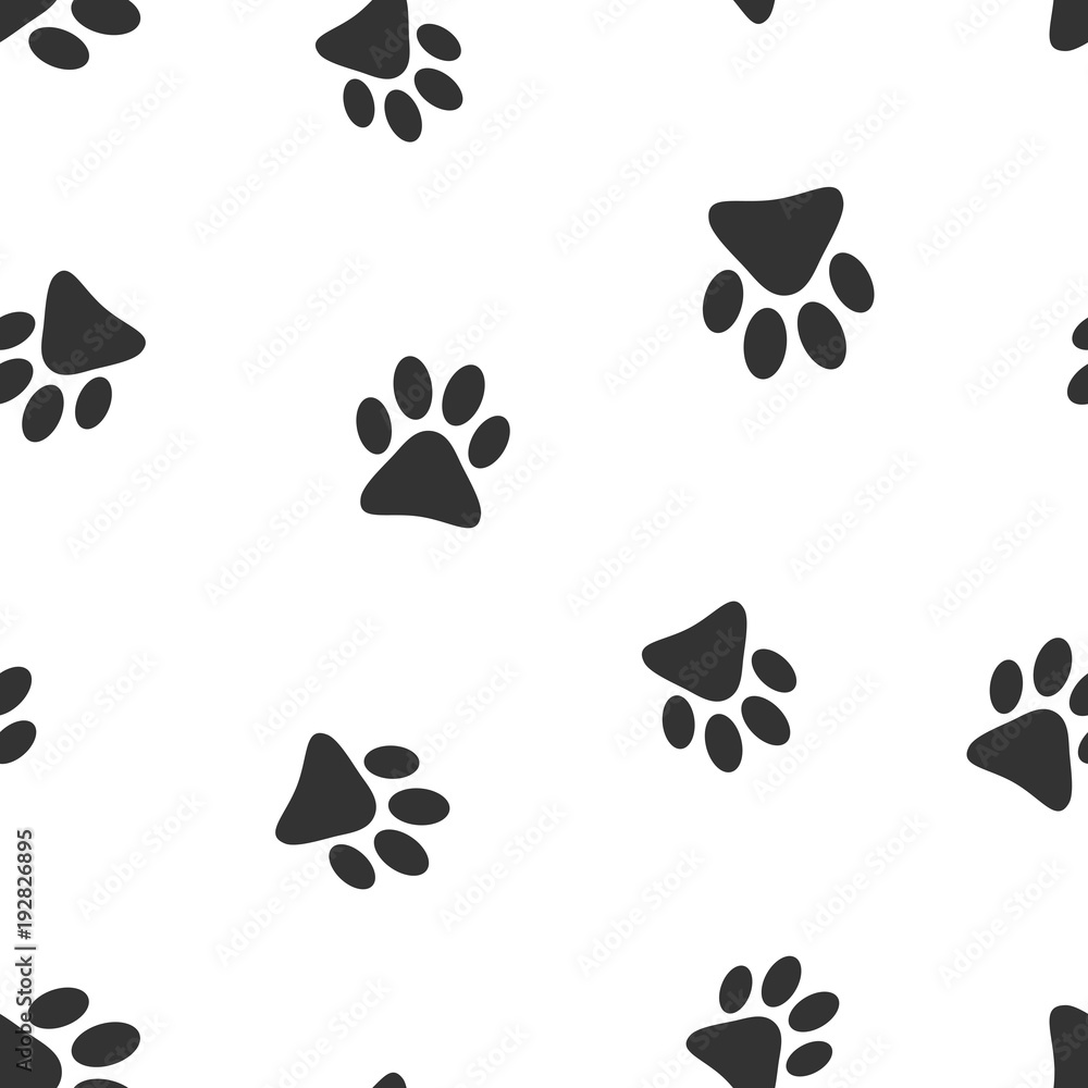 Paw print icon seamless pattern background. Business flat vector illustration. Dog, cat, bear paw sign symbol pattern. Paw print icon seamless pattern background. Business flat vector illustration. Dog, cat, bear paw sign symbol pattern.