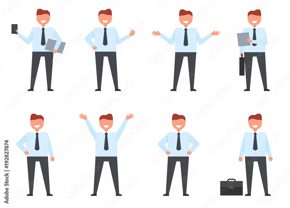 Smiling Businessman Collection of Icons on White Smiling Businessman Collection of Icons on White