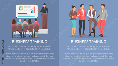 Business Training Posters Set with Leader Workers
