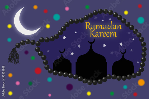 Background about Ramadan with moon and beads  photo