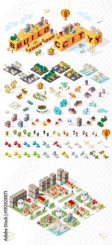 Build Your Own City . Set of Isolated Minimal City Vector Elements on Transparent Background