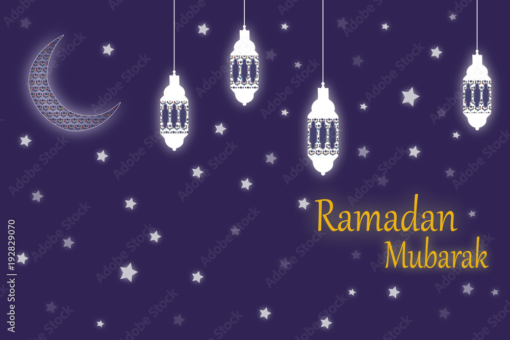 Background about Ramadan with moon and lanterns Background about Ramadan with moon and lanterns