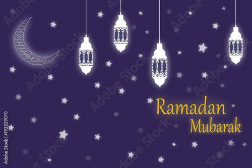 Background about Ramadan with moon and lanterns 