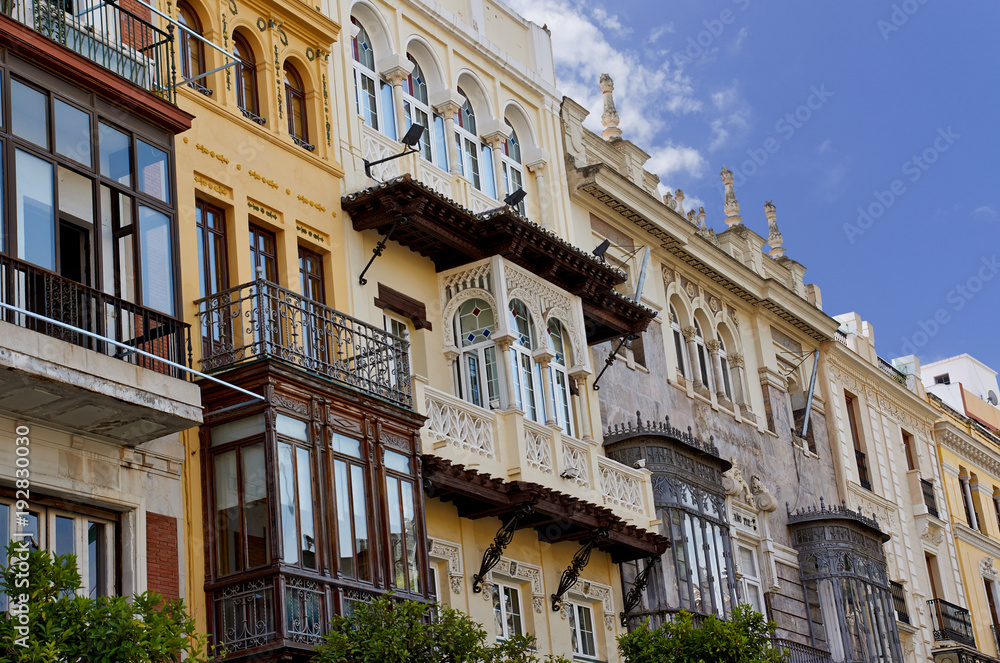 Fototapeta premium Historic buildings and monuments of Seville, Spain. Spanish architectural styles of Gothic and Mudejar, Baroque