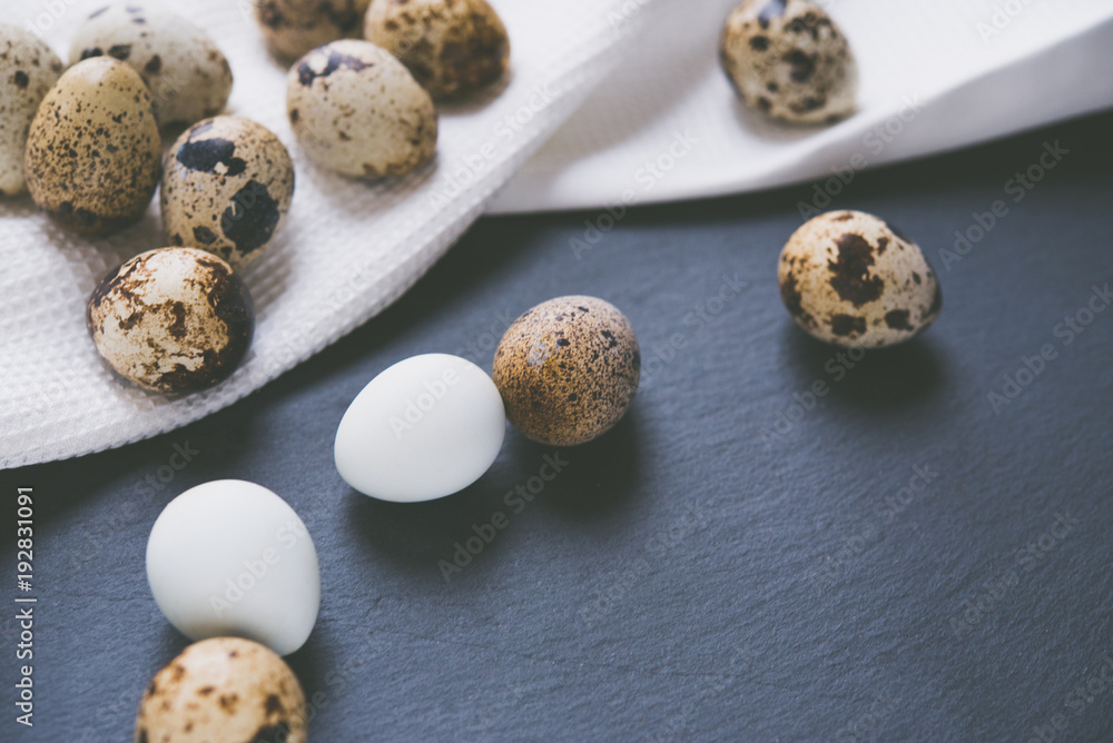 Quail eggs on a stone table Quail eggs on a stone table