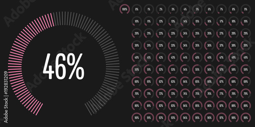 Set of circular sector percentage diagrams from 0 to 100 ready-to-use for web design, user interface (UI) or infographic - indicator with pink