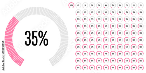 Set of circular sector percentage diagrams from 0 to 100 ready-to-use for web design, user interface (UI) or infographic - indicator with pink