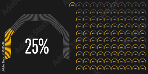 Set of circular sector percentage diagrams from 0 to 100 ready-to-use for web design, user interface (UI) or infographic - indicator with yellow