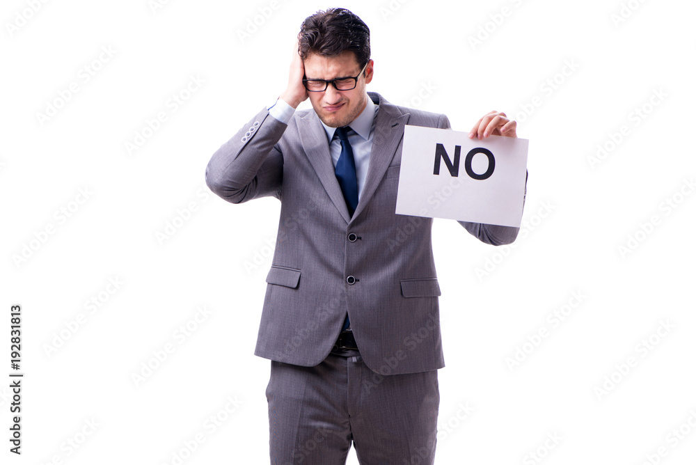 Businessman in negative no answer isolated on white background Businessman in negative no answer isolated on white background