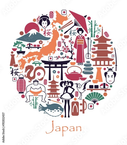 Symbols of Japan in the form of a circle.