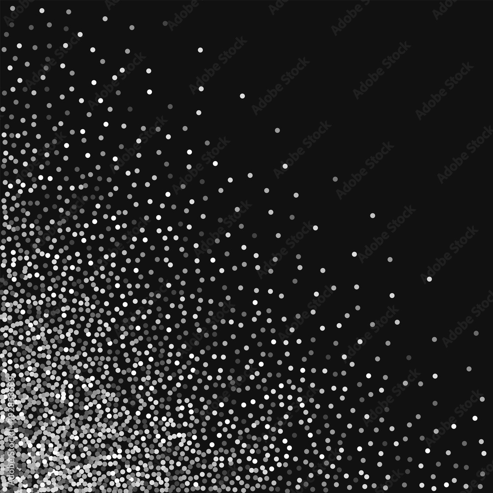 Round gold glitter. Scattered bottom left corner with round gold glitter on black background. Curious Vector illustration.