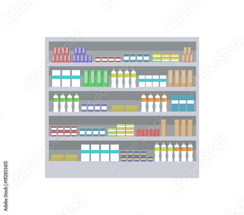 Supermarket Shelf and Products Vector Illustration