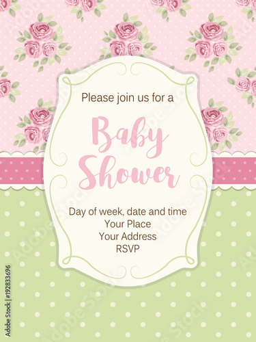 Cute shabby chic frame on roses and polka dots background