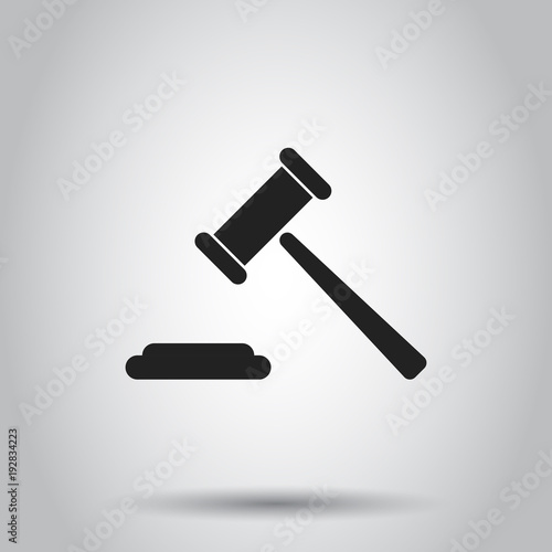 Auction hammer icon. Vector illustration on isolated background. Business concept court tribunal pictogram.