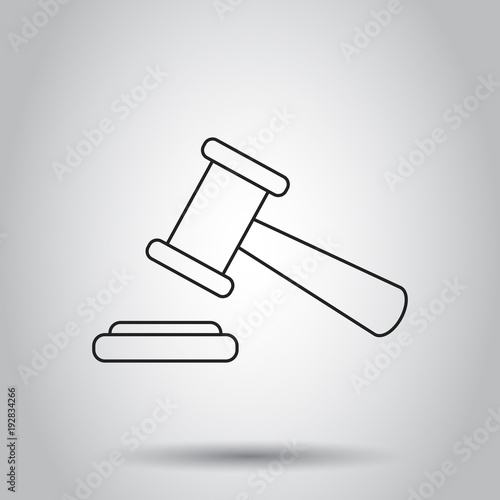 Auction hammer icon in line style. Vector illustration on isolated background. Business concept court tribunal pictogram.