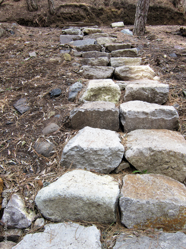 stairs made of stones in nature,walking path.nature sports. stairs made of stones in nature,walking path.nature sports.