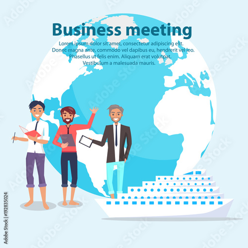Business Meeting and Globe Vector Illustration